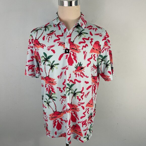 Bad Birdie Men's L Short Sleeves Golf Polo Shirt Hawaiian Tropical Print - Picture 1 of 14